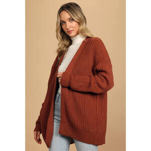 Lulus Need To Know Rust Brown Knit Cardigan Sweater - Size S/M